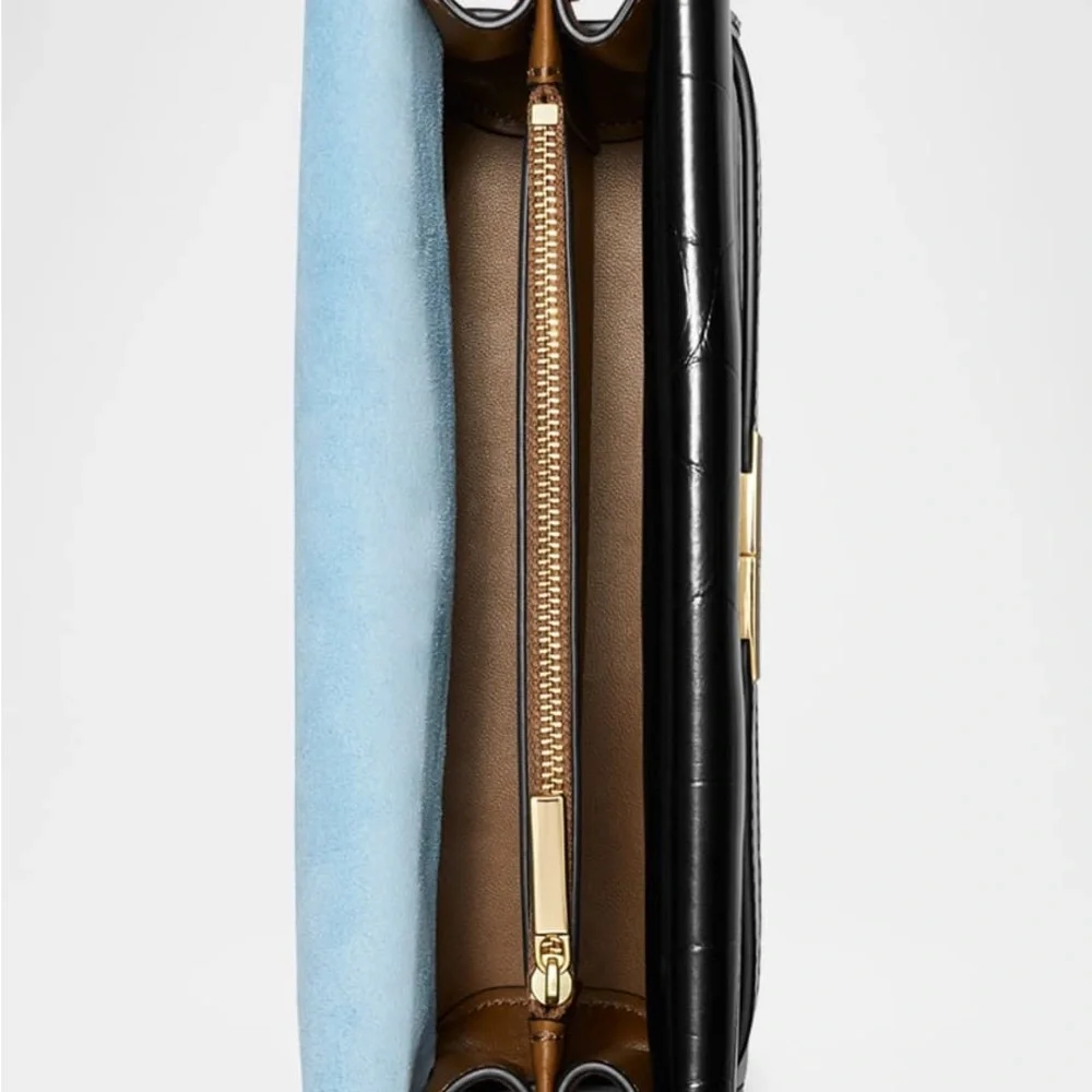 Tory Burch Lee Radziwill Shoulder Bag in Black Croc-Embossed Leather - Picture 3 of 16